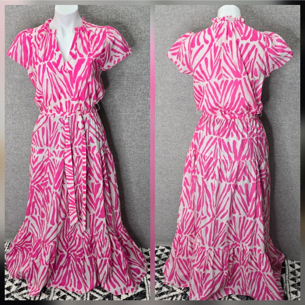 WILLA STORY TIERED PINK ZEBRA MAXI DRESS, SIZE M